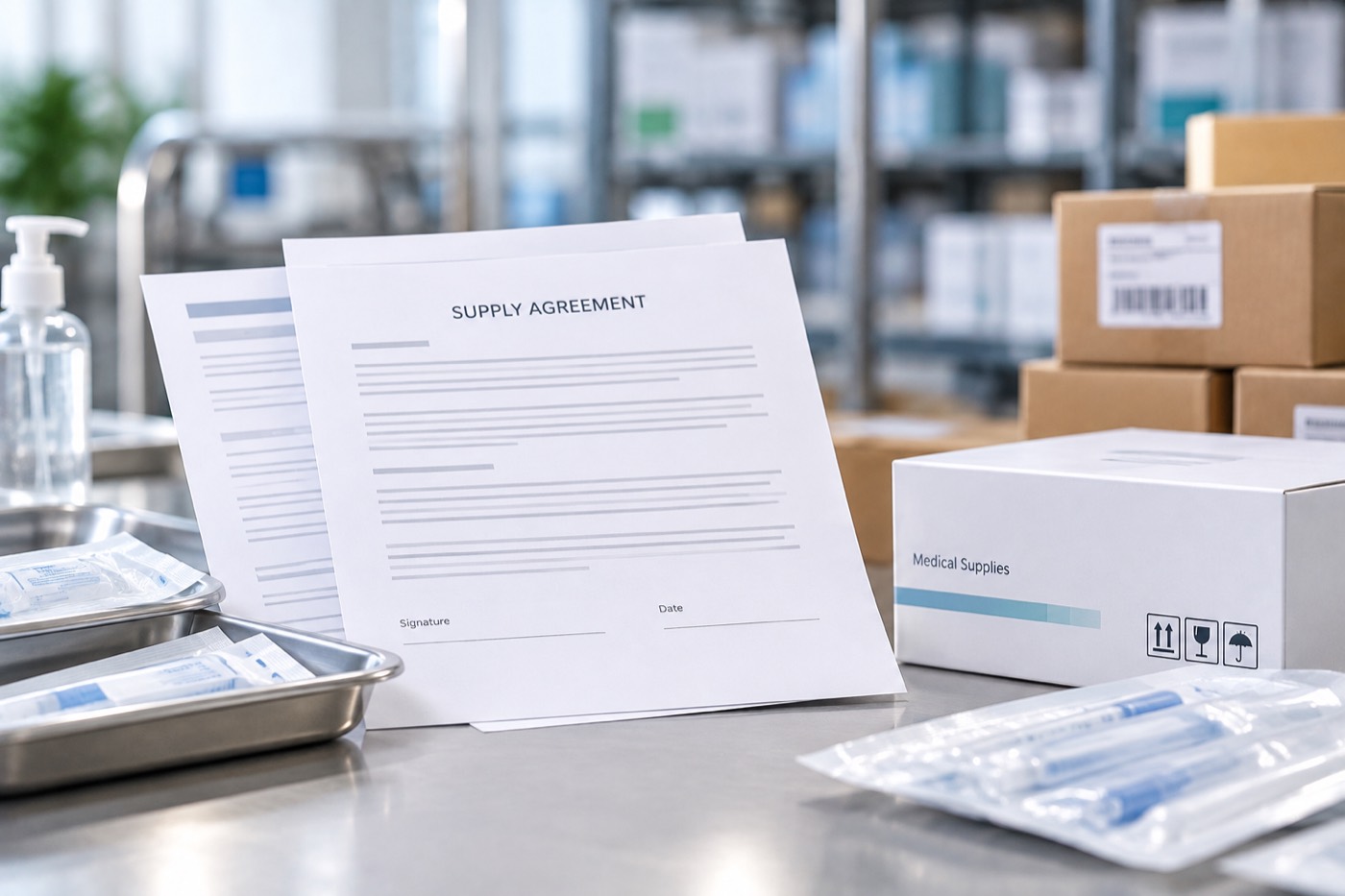 Supply documentation beside cartons of medical supplies